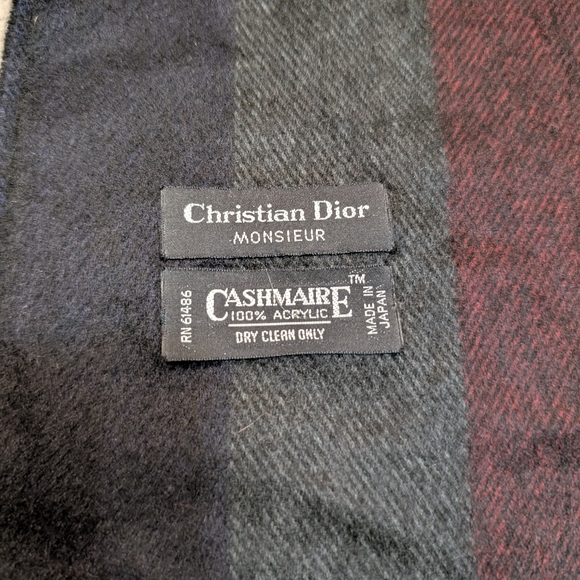 Christian Dior Monsieur Men's Scarf Cashmere Striped Red Gray - Picture 3 of 3
